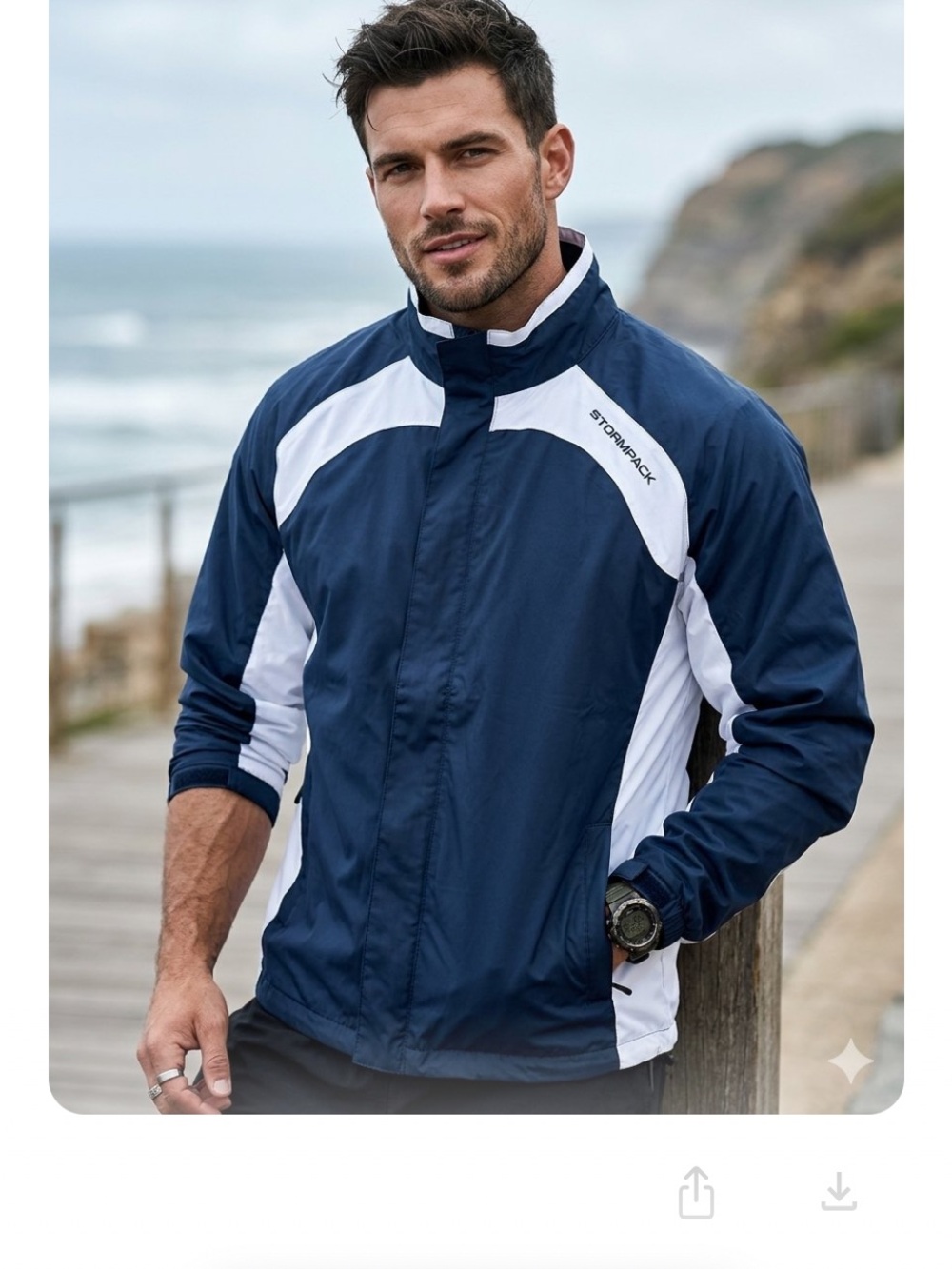 Stormpack Men's Navy White Waterproof Windbreaker Jacket S